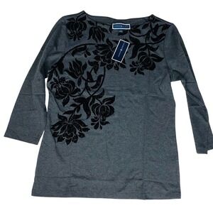 Karen Scott Floral Embroidered 3/4 Sleeve Top